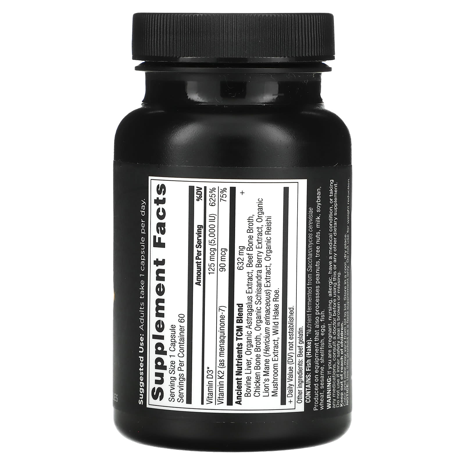 Ancient Nutrition, Vitamin D, 125 mcg (5,000 IU), 60 Capsules