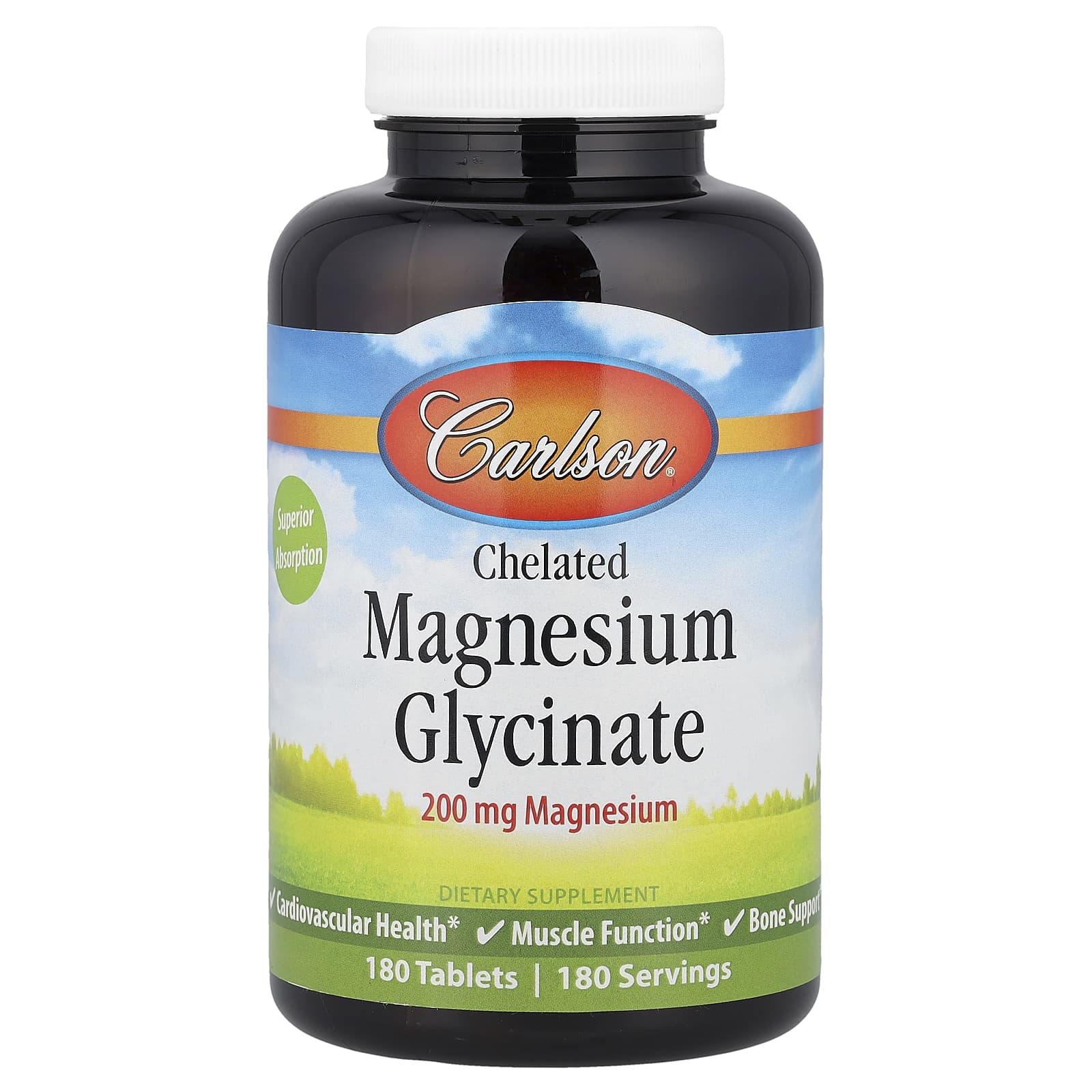 Carlson, Chelated Magnesium Glycinate, 200 mg, 180 Tablets