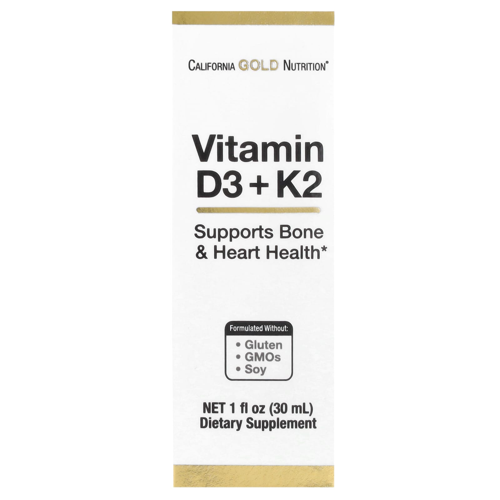 California Gold Nutrition, Vitamin D3 + K2 as MK-4, 25 mcg (1,000 IU), 1 fl oz (30 ml)