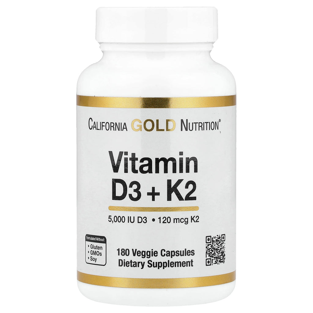 California Gold Nutrition, Vitamin D3 + K2 as MK-7, 180 Veggie Capsules