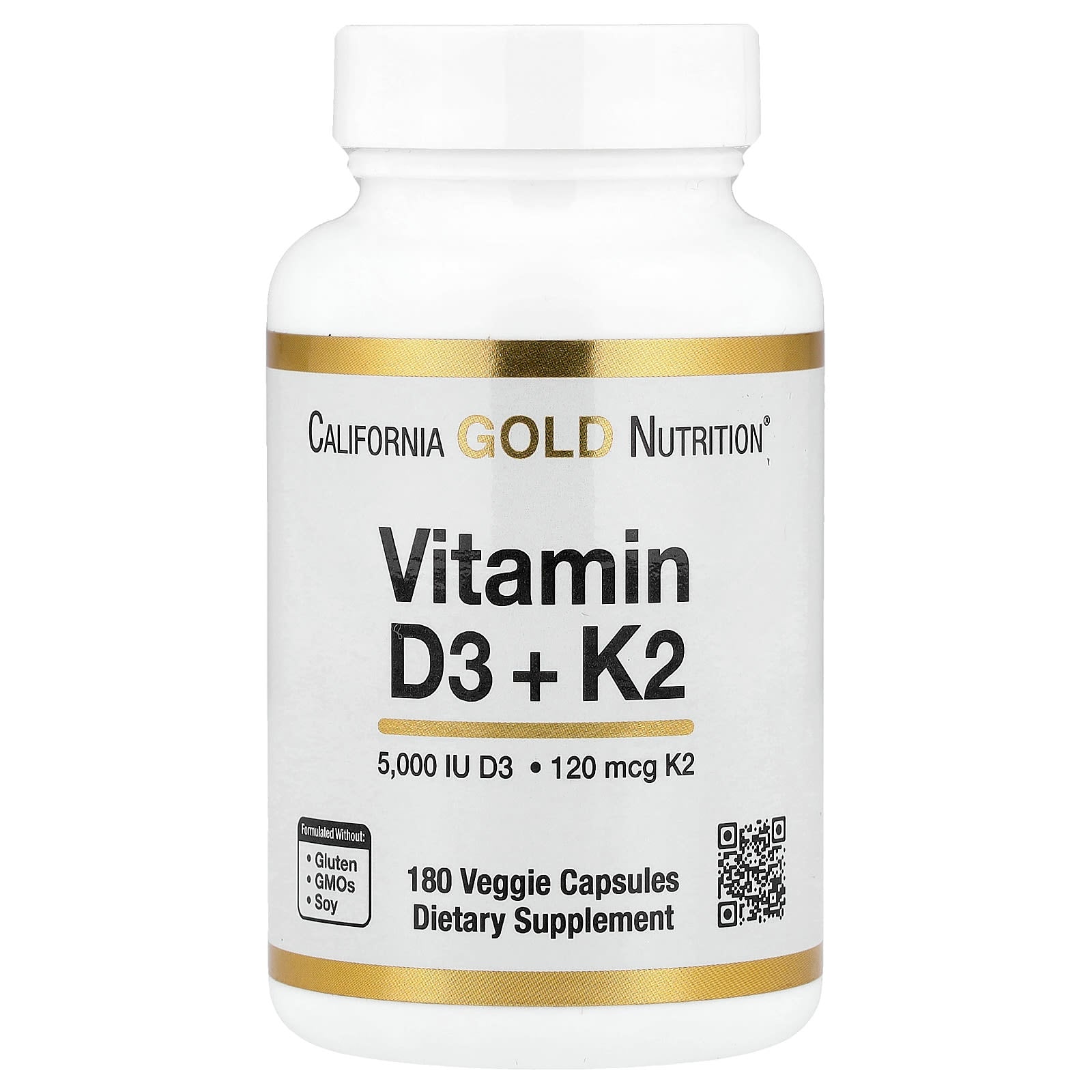 California Gold Nutrition, Vitamin D3 + K2 as MK-7, 180 Veggie Capsules