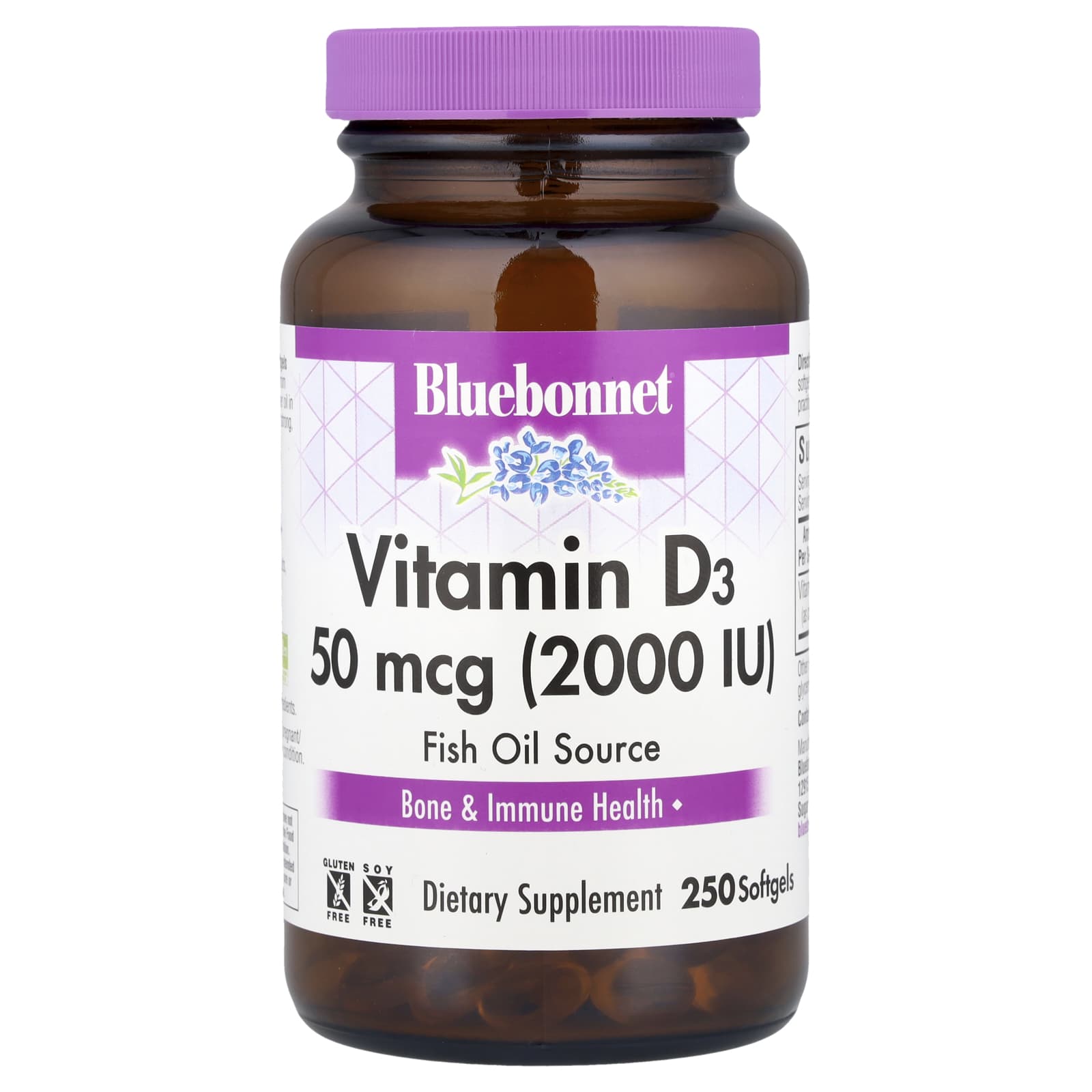 Bluebonnet Nutrition, Vitamin D3, 50 mcg (2,000 IU), 250 Softgels