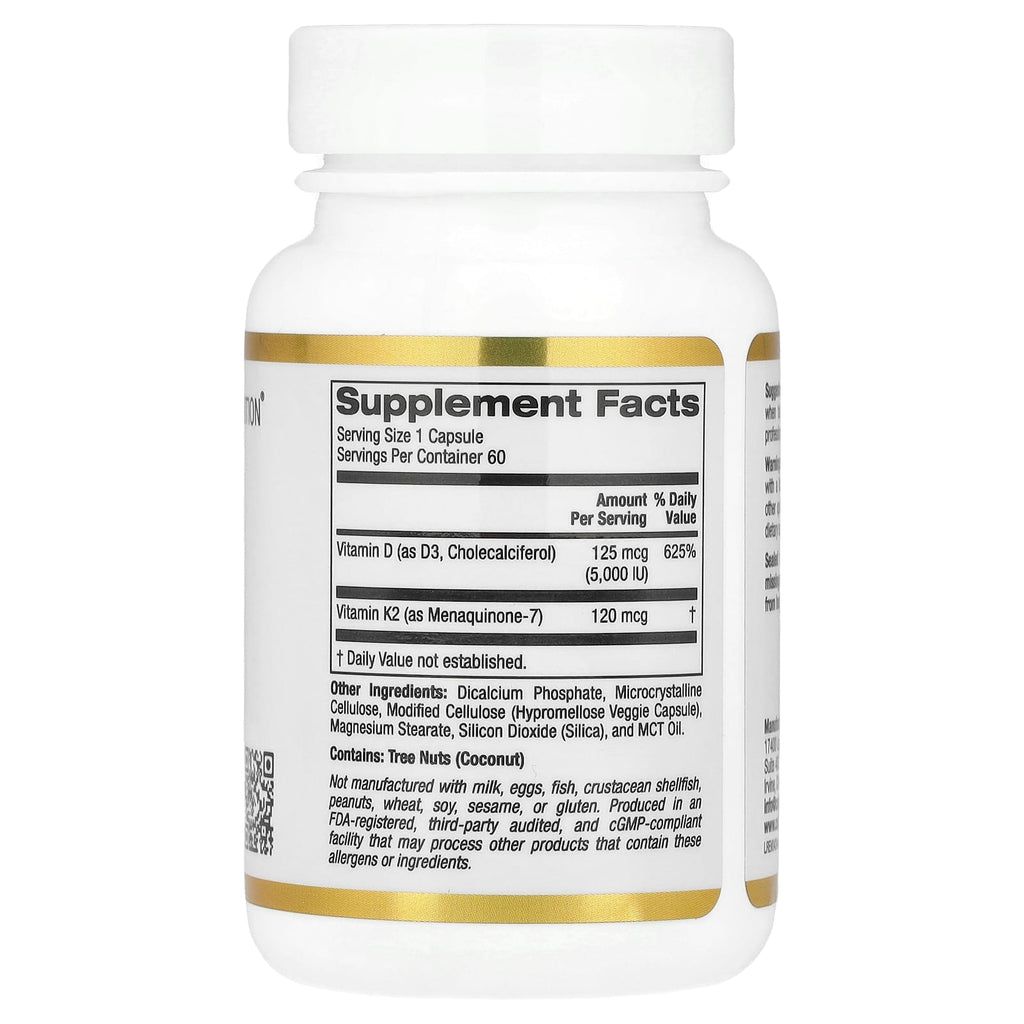 California Gold Nutrition, Vitamin D3 + K2, 60 Veggie Capsules