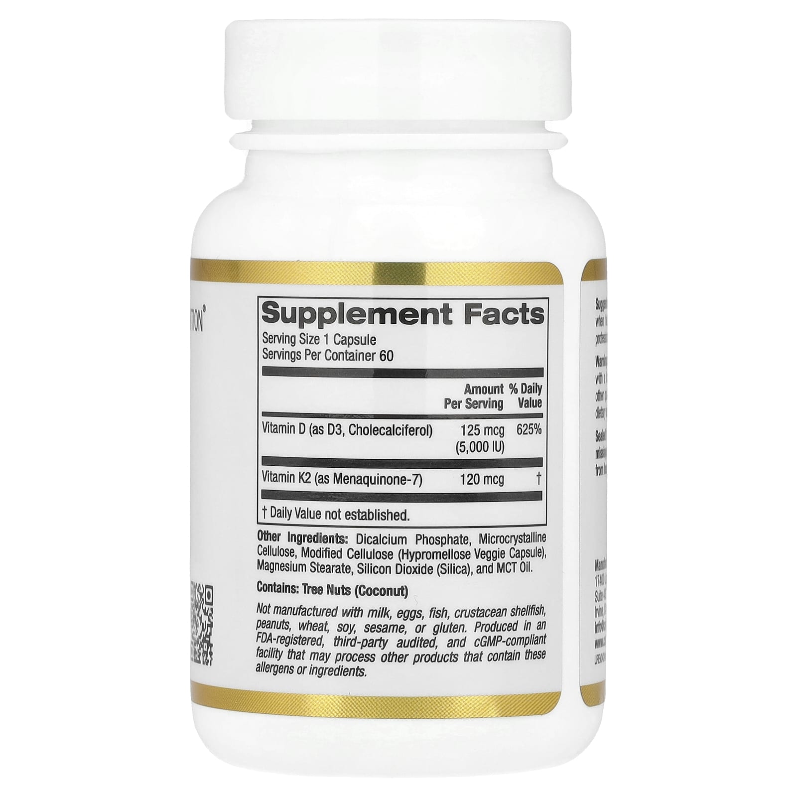 California Gold Nutrition, Vitamin D3 + K2, 60 Veggie Capsules