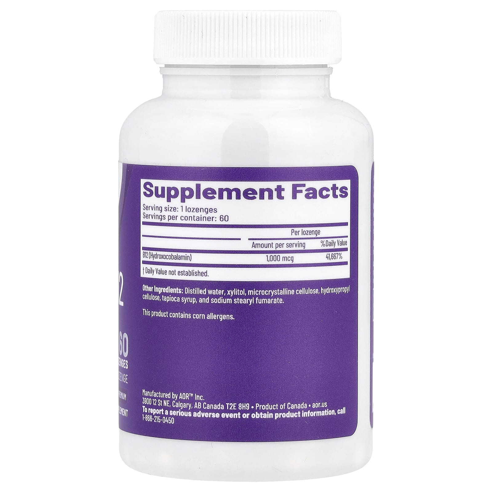 Advanced Orthomolecular Research AOR, Hydroxy B12, 1,000 mcg, 60 Lozenges