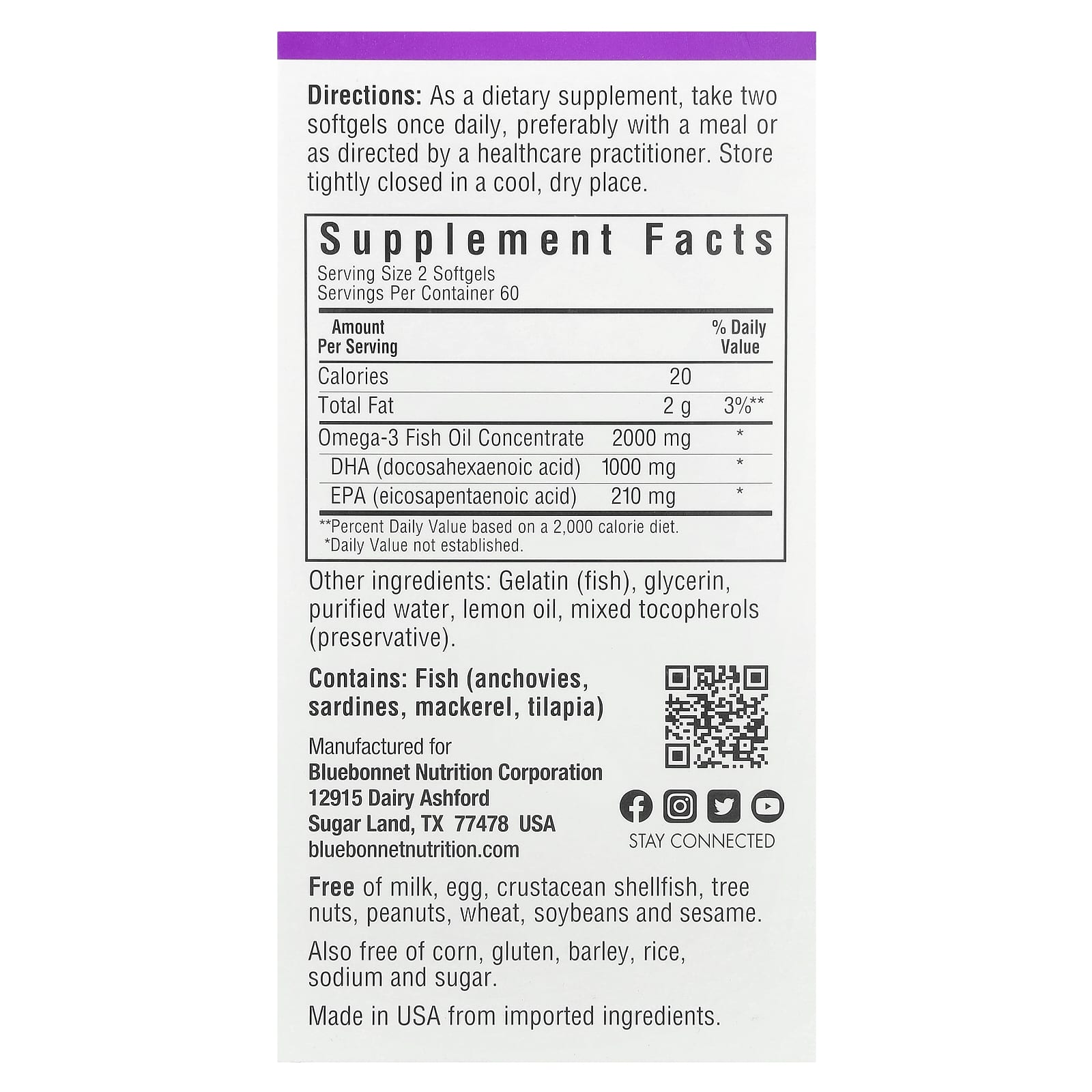 Bluebonnet Nutrition, Omega-3 Fish Oil, Lemon, 120 Softgels