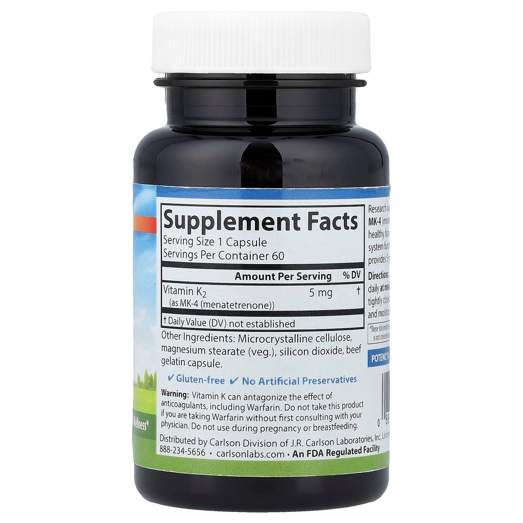 Carlson, Vitamin K2, MK-4, 5 mg, 60 Capsules