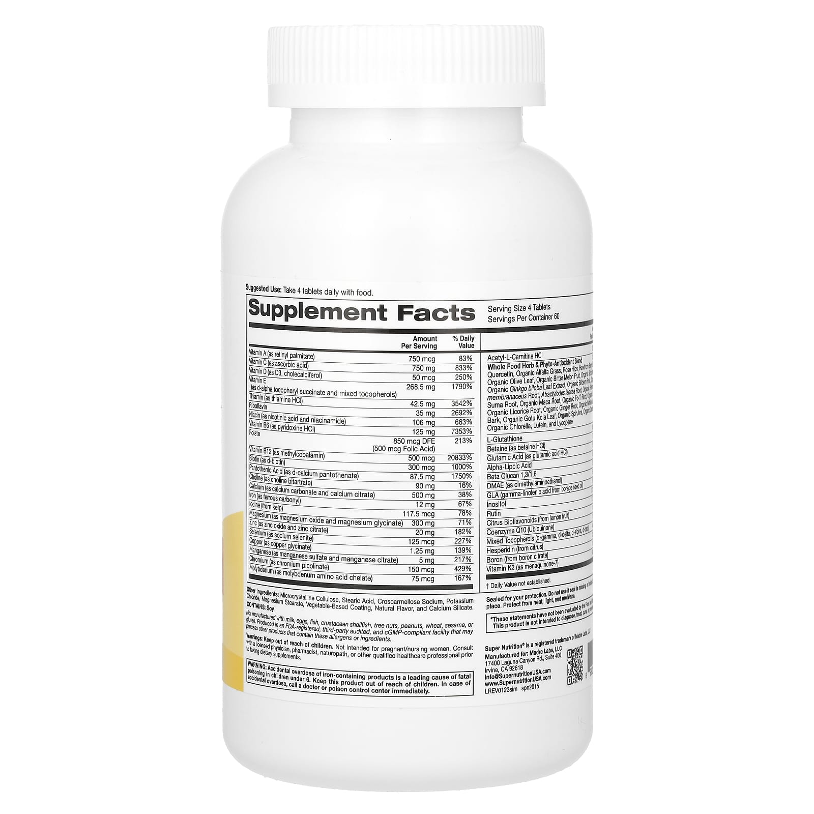 Super Nutrition, Super Immune, Immune-Strengthening Multivitamin with Glutathione, High-Potency Vitamins, Minerals and Herbs, 240 Tablets