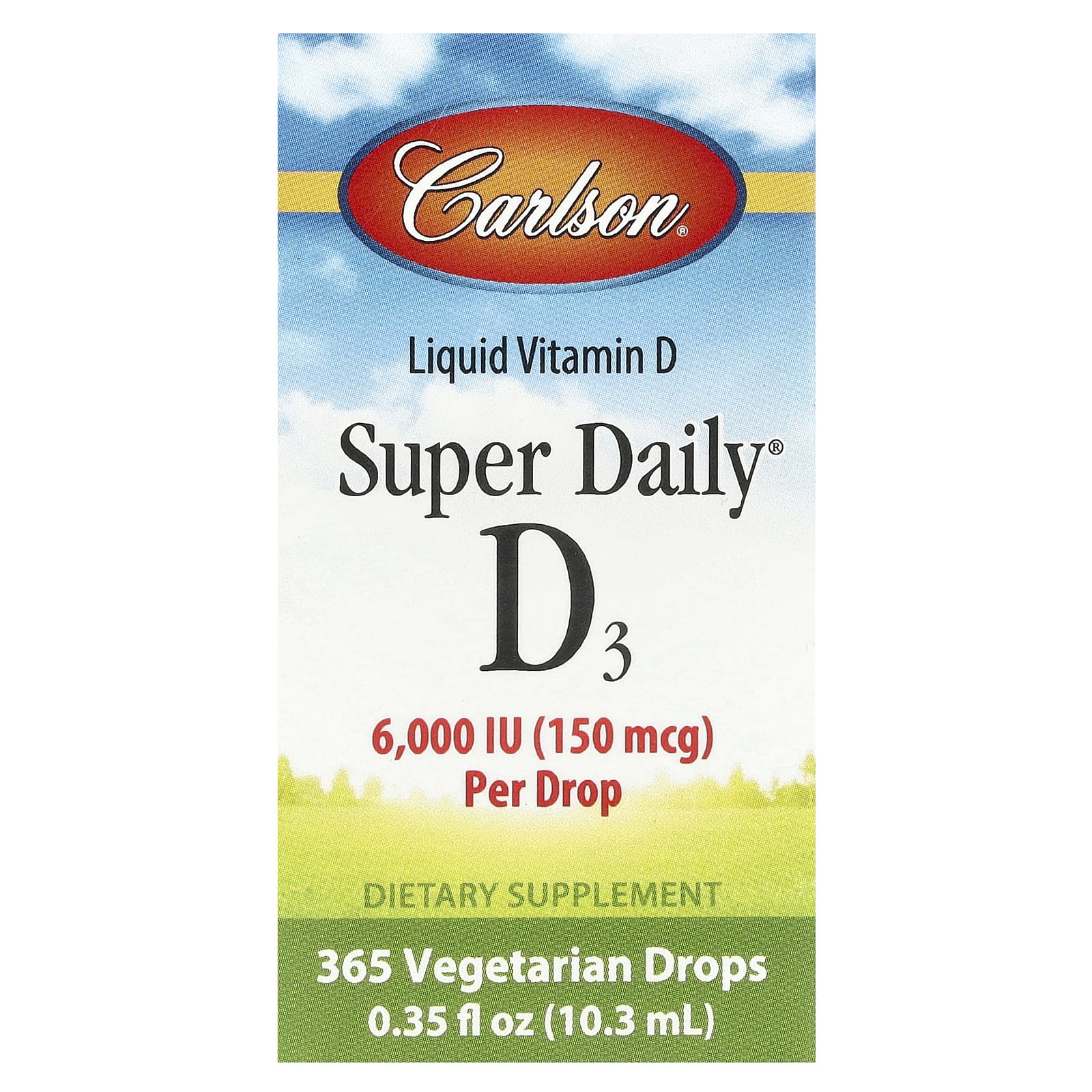 Carlson, Super Daily® D3, 150 mcg (6,000 IU), 0.35 fl oz (10.3 ml)