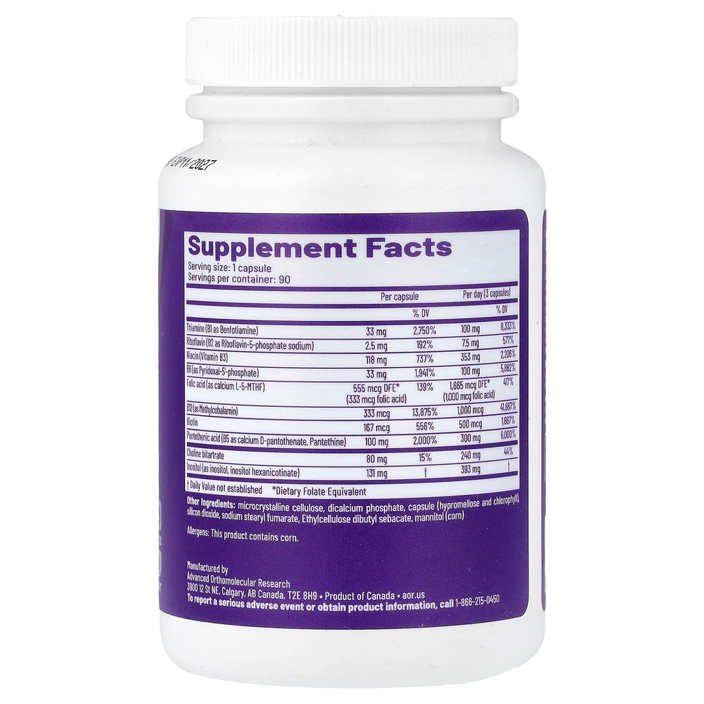 Advanced Orthomolecular Research AOR, Advanced B Complex™, 90 Capsules