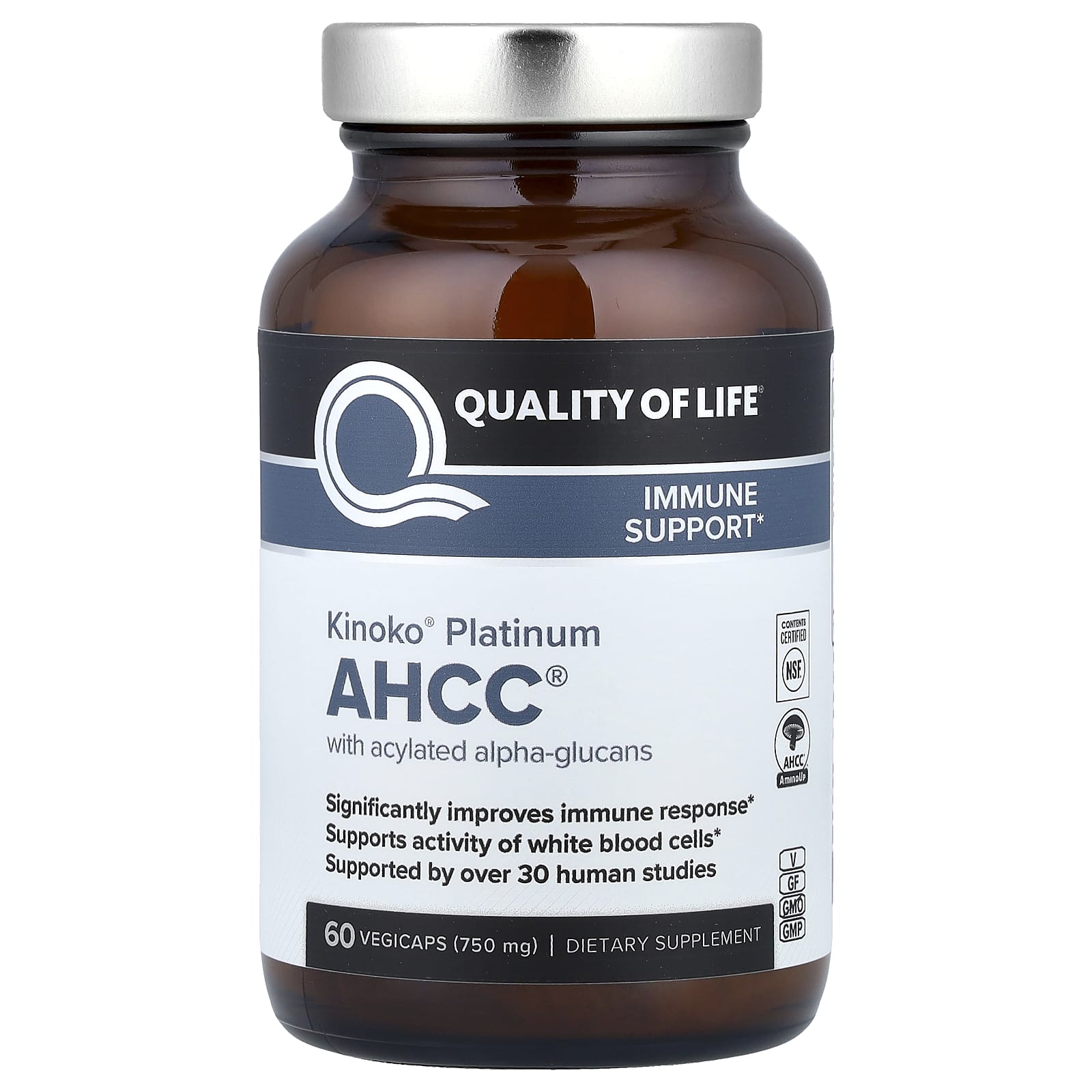 Quality of Life, Kinoko® Platinum AHCC®, 750 mg, 60 Vegicaps