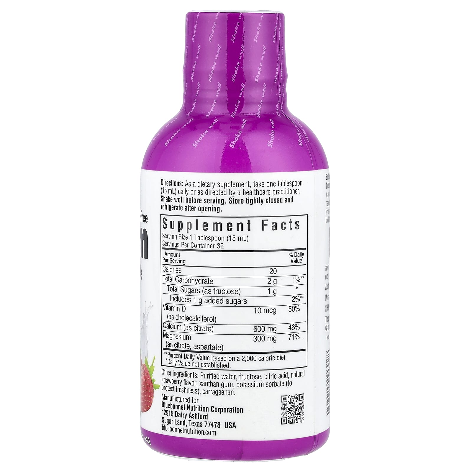 Bluebonnet Nutrition, Liquid Calcium, Magnesium Citrate & Vitamin D3, Strawberry, 16 fl oz (473 ml)