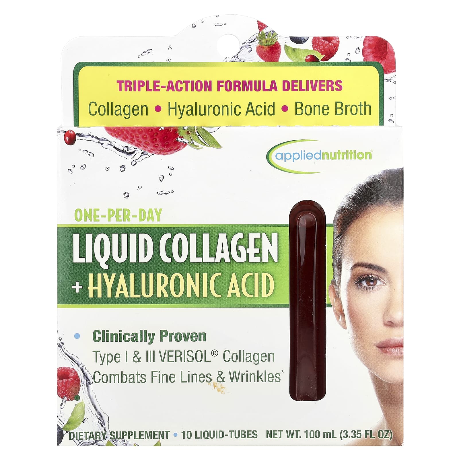 Applied Nutrition, Liquid Collagen + Hyaluronic Acid, 10 Liquid-Tubes, 3.35 fl oz (100 ml)