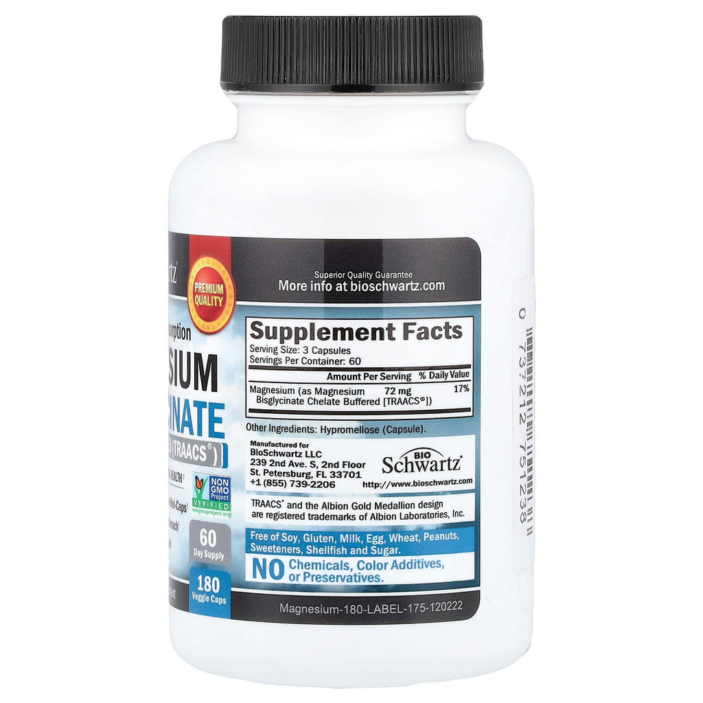BioSchwartz, Maximum Absorption Magnesium Bisglycinate, 180 Veggie Caps (24 mg per Capsule)