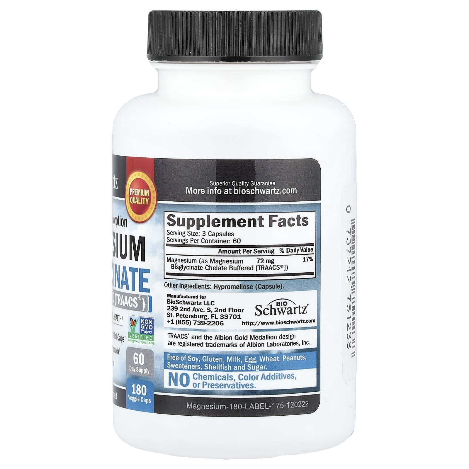 BioSchwartz, Maximum Absorption Magnesium Bisglycinate, 180 Veggie Caps (24 mg per Capsule)