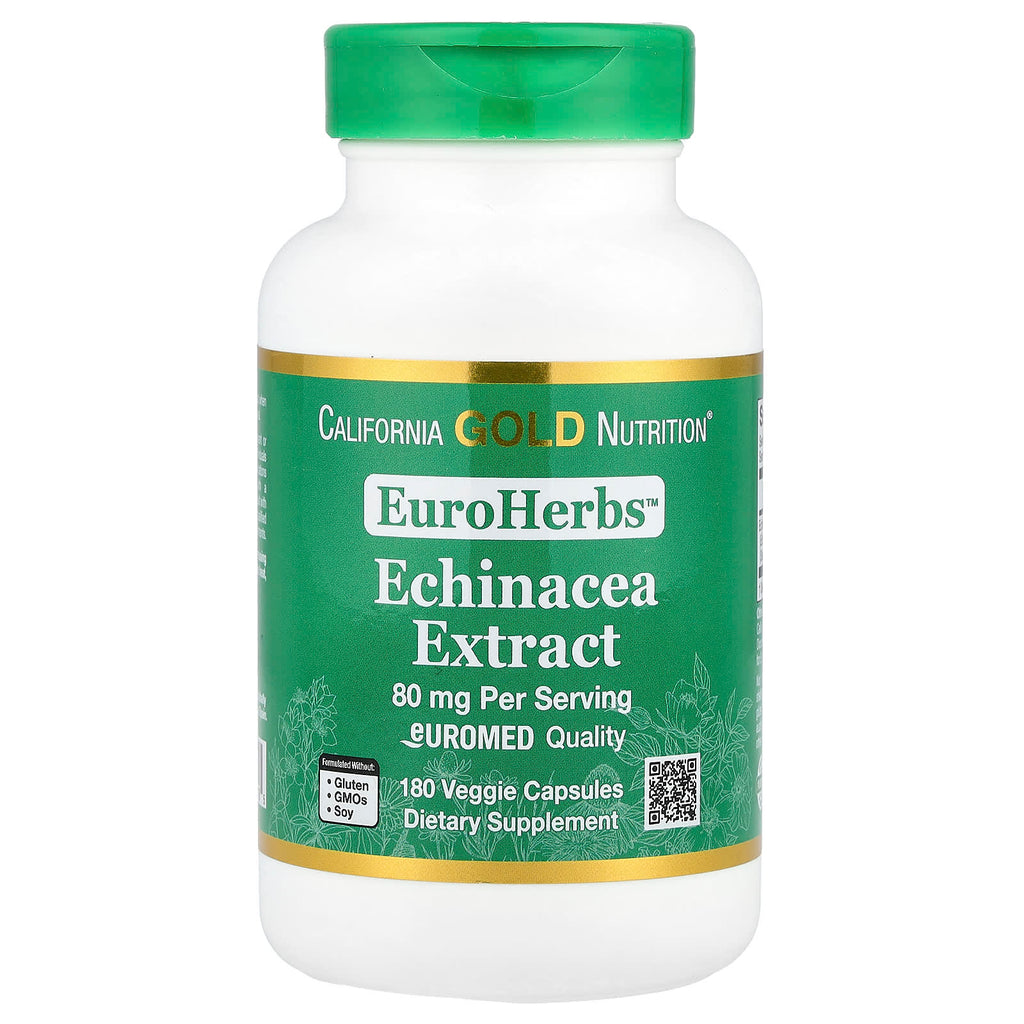 California Gold Nutrition, EuroHerbs™, Echinacea Herb Extract, Euromed Quality, 80 mg, 180 Veggie Capsules