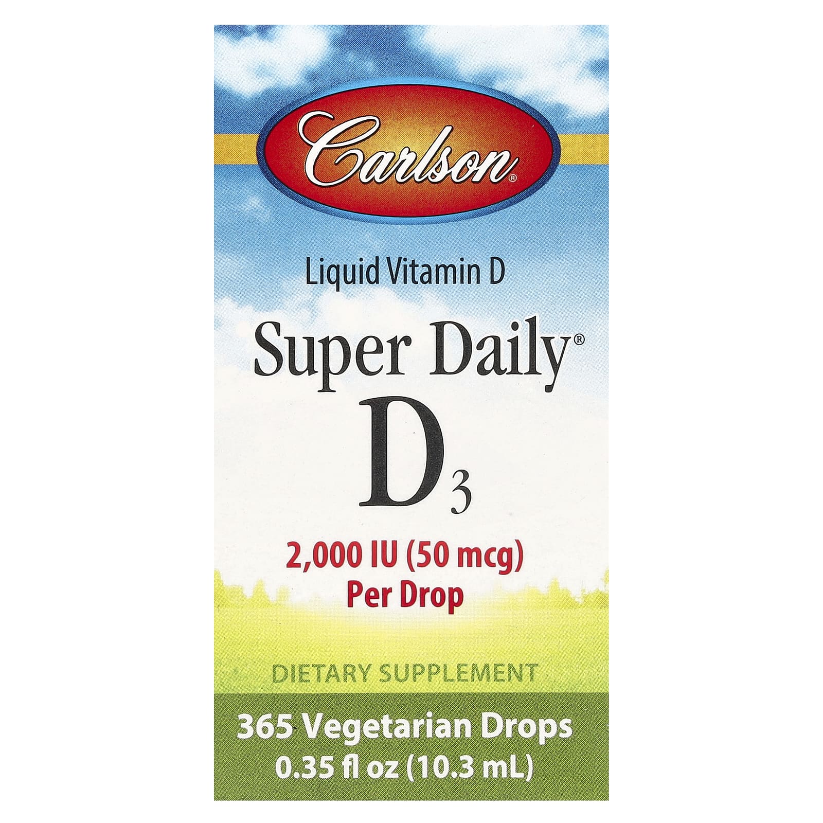 Carlson, Super Daily® D3, 50 mcg (2,000 IU), 0.35 fl oz (10.3 ml)