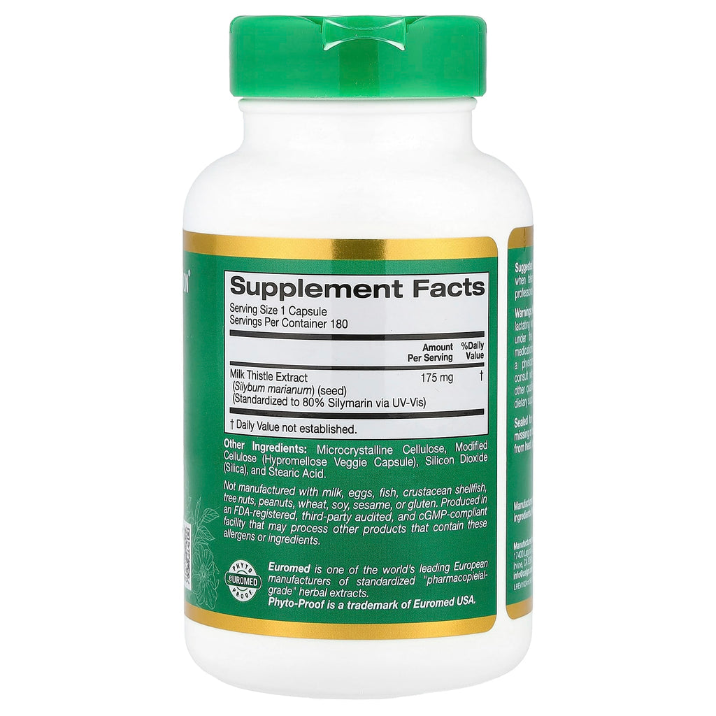 California Gold Nutrition, EuroHerbs, Milk Thistle Extract, Euromed Quality, 175 mg, 180 Veggie Capsules