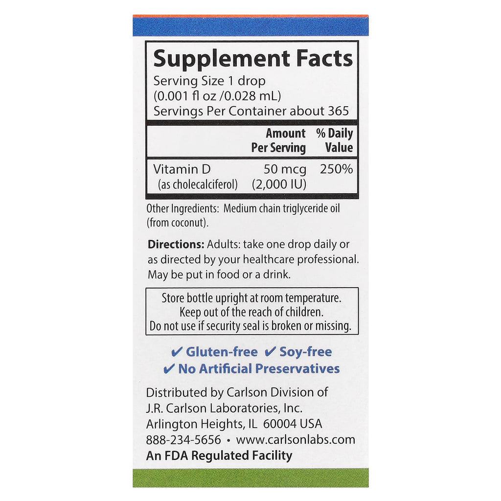 Carlson, Super Daily® D3, 50 mcg (2,000 IU), 0.35 fl oz (10.3 ml)