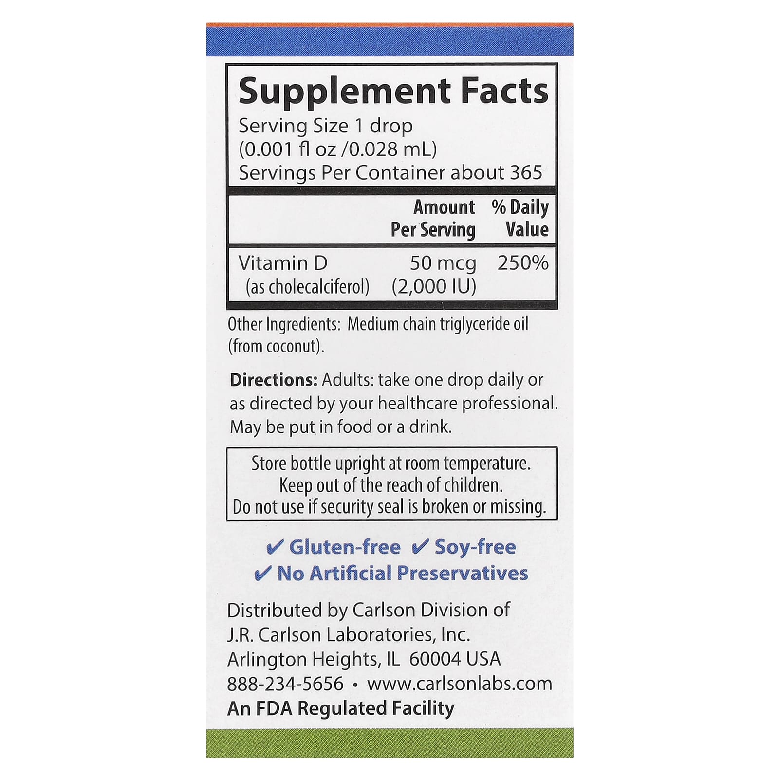 Carlson, Super Daily® D3, 50 mcg (2,000 IU), 0.35 fl oz (10.3 ml)