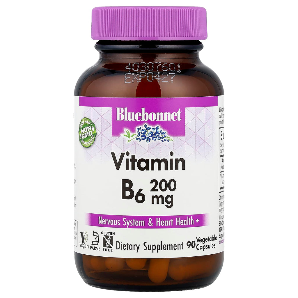 Bluebonnet Nutrition, Vitamin B6, 200 mg, 90 Vegetable Capsules