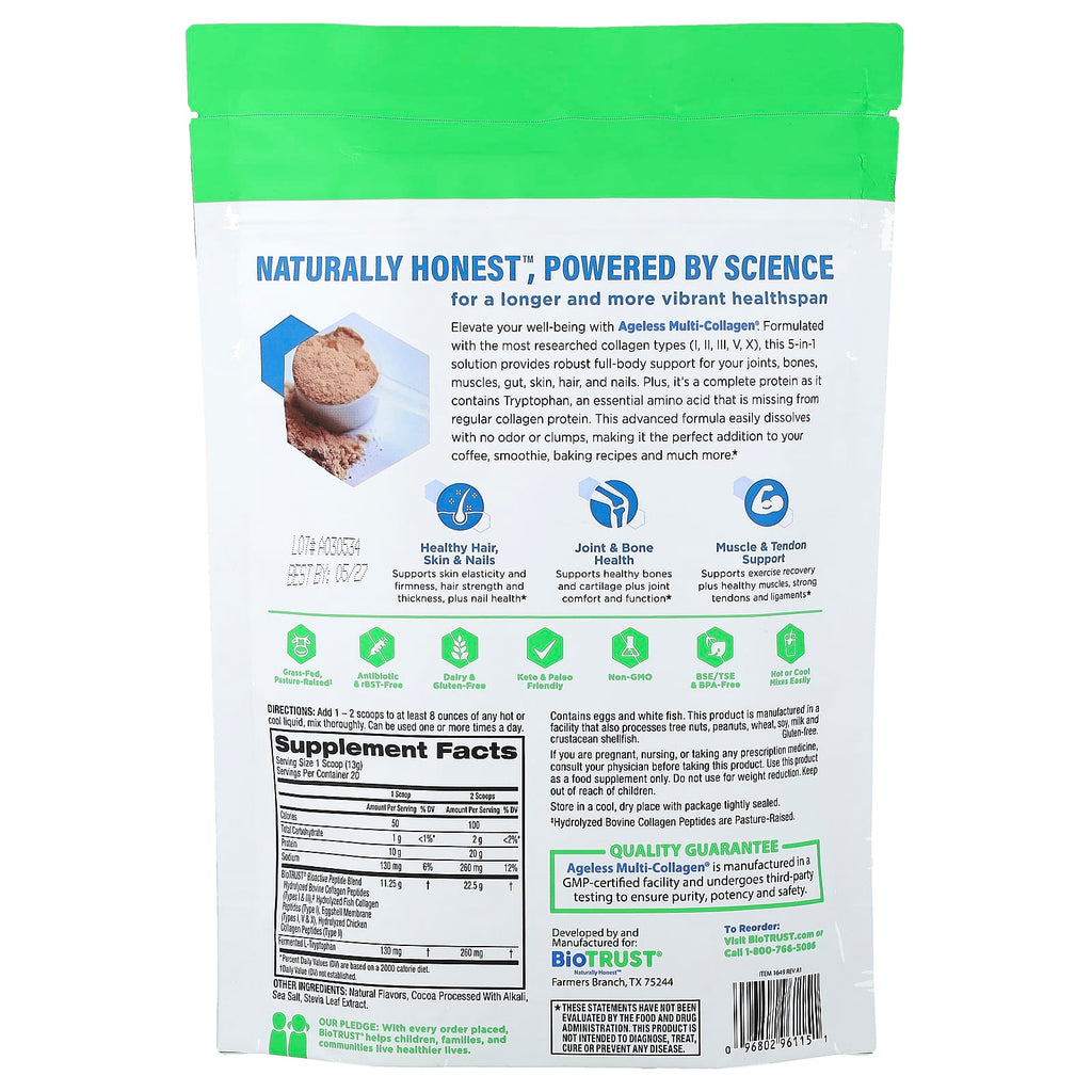 BioTRUST, Ageless Multi Collagen®, Chocolate, 9.2 oz (261 g)