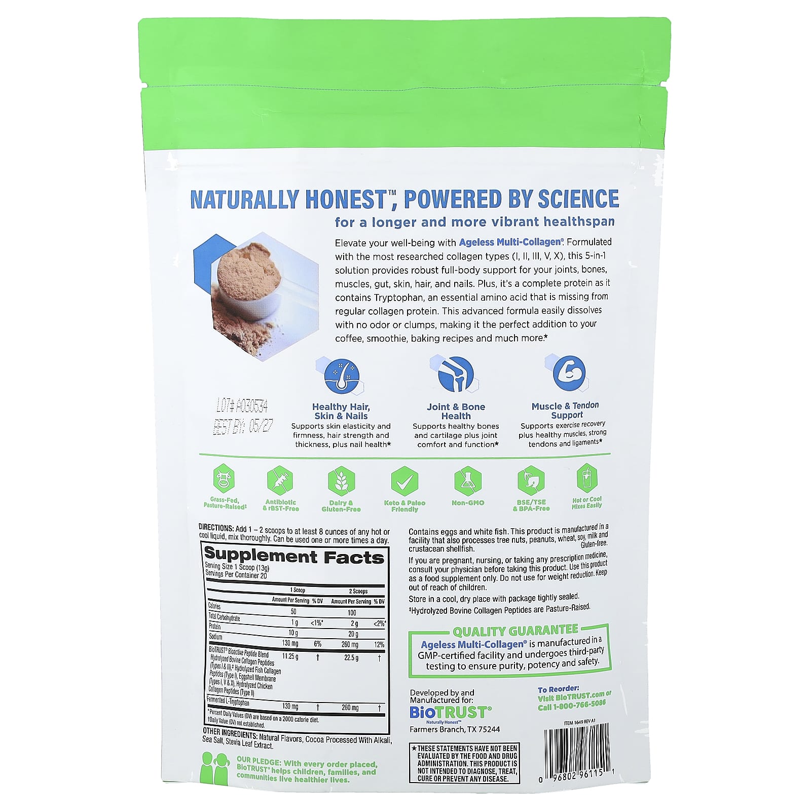 BioTRUST, Ageless Multi Collagen®, Chocolate, 9.2 oz (261 g)