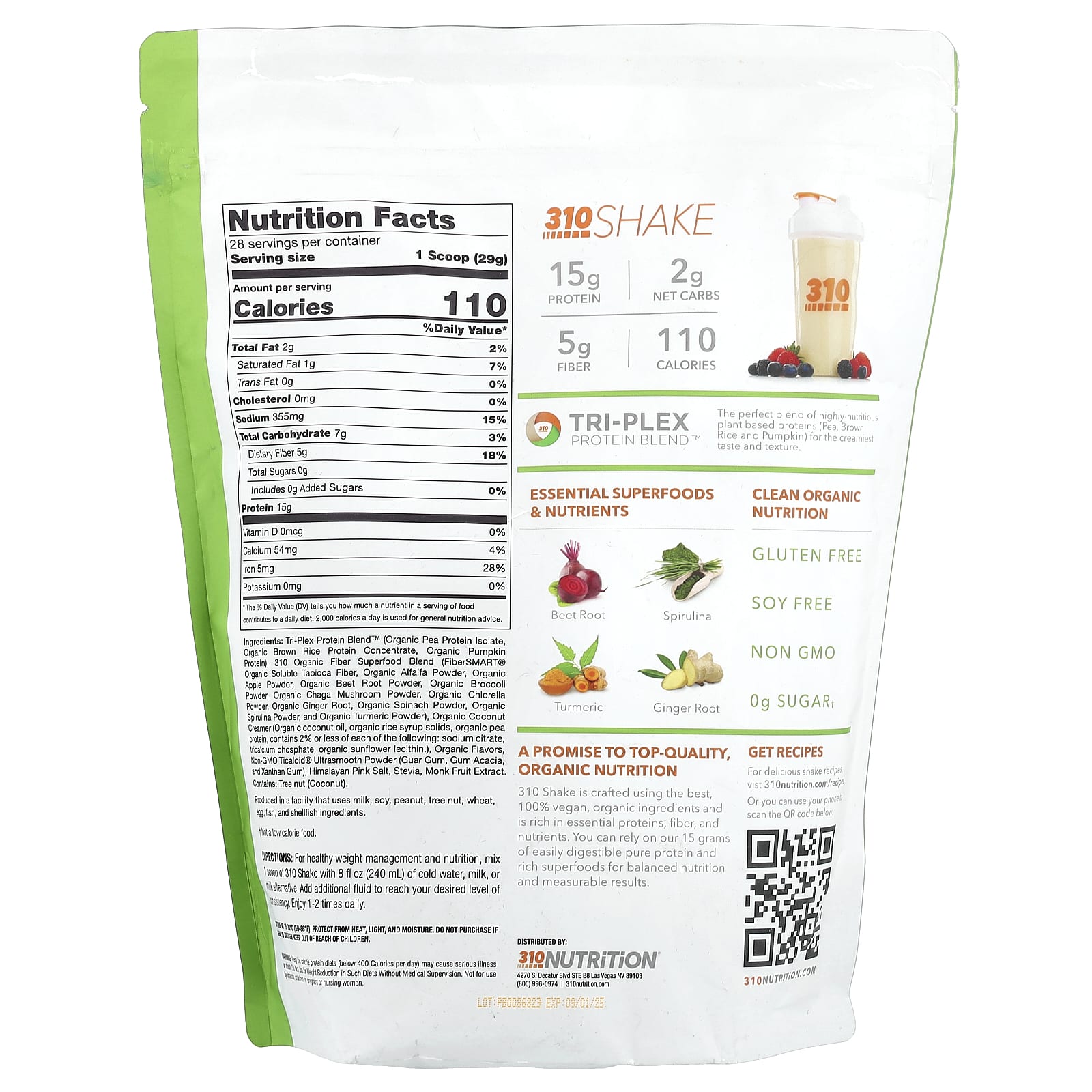 310 Nutrition, Meal Replacement Shake, Vanilla, 28.6 oz (812 g) 