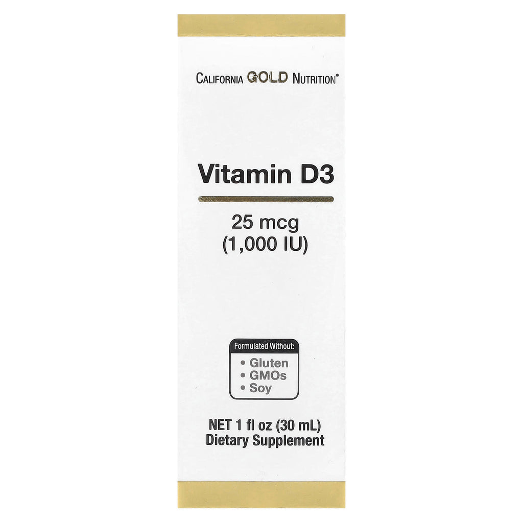 California Gold Nutrition, Vitamin D3, 25 mcg (1,000 IU), 1 fl oz (30 ml)