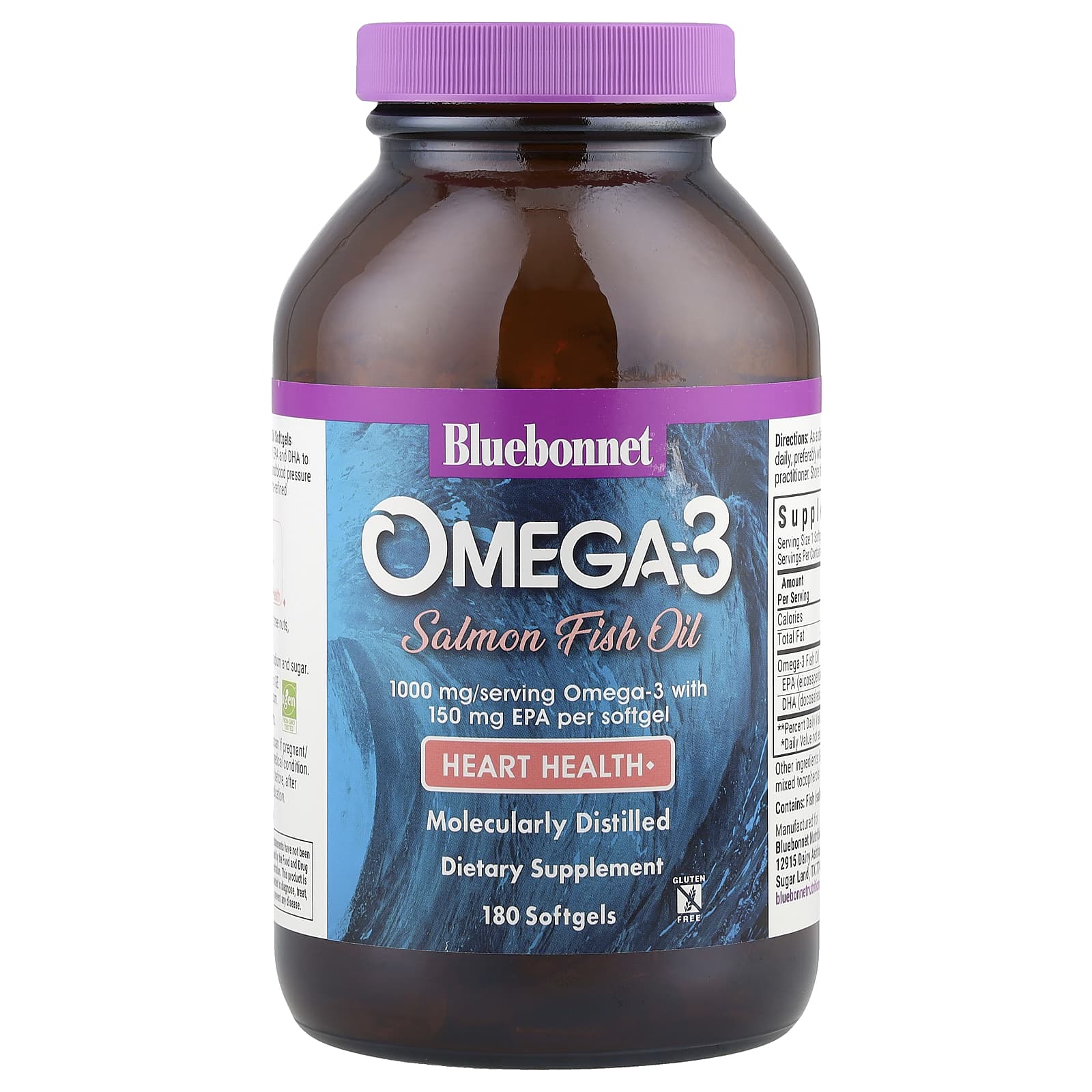 Bluebonnet Nutrition, Omega-3 Salmon Fish Oil, 1,000 mg, 180 Softgels
