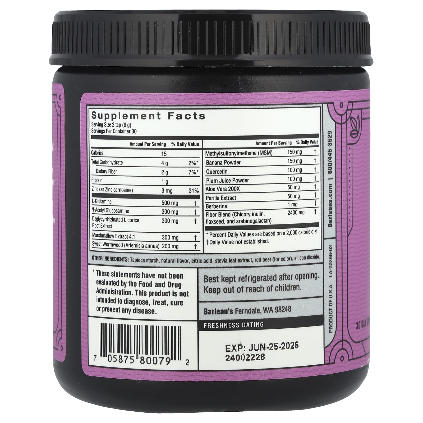 Barlean's, Platinum Intestinal Repair, Mixed Berry, 6.35 oz (180 g)