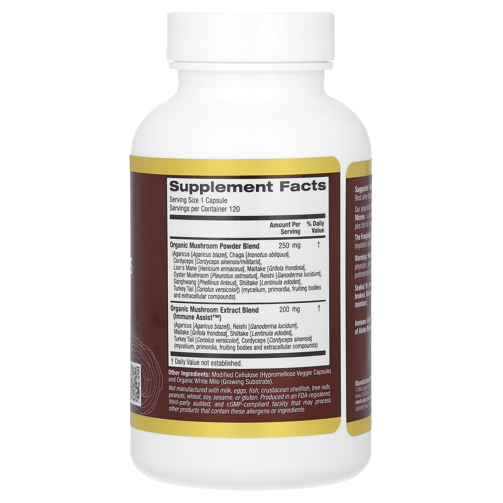 California Gold Nutrition, Fungiology, MushRex Plus, Full-Spectrum Ten Mushroom Complex with Agaricus, Chaga, Cordyceps, and Lion's Mane, 120 Plantcaps