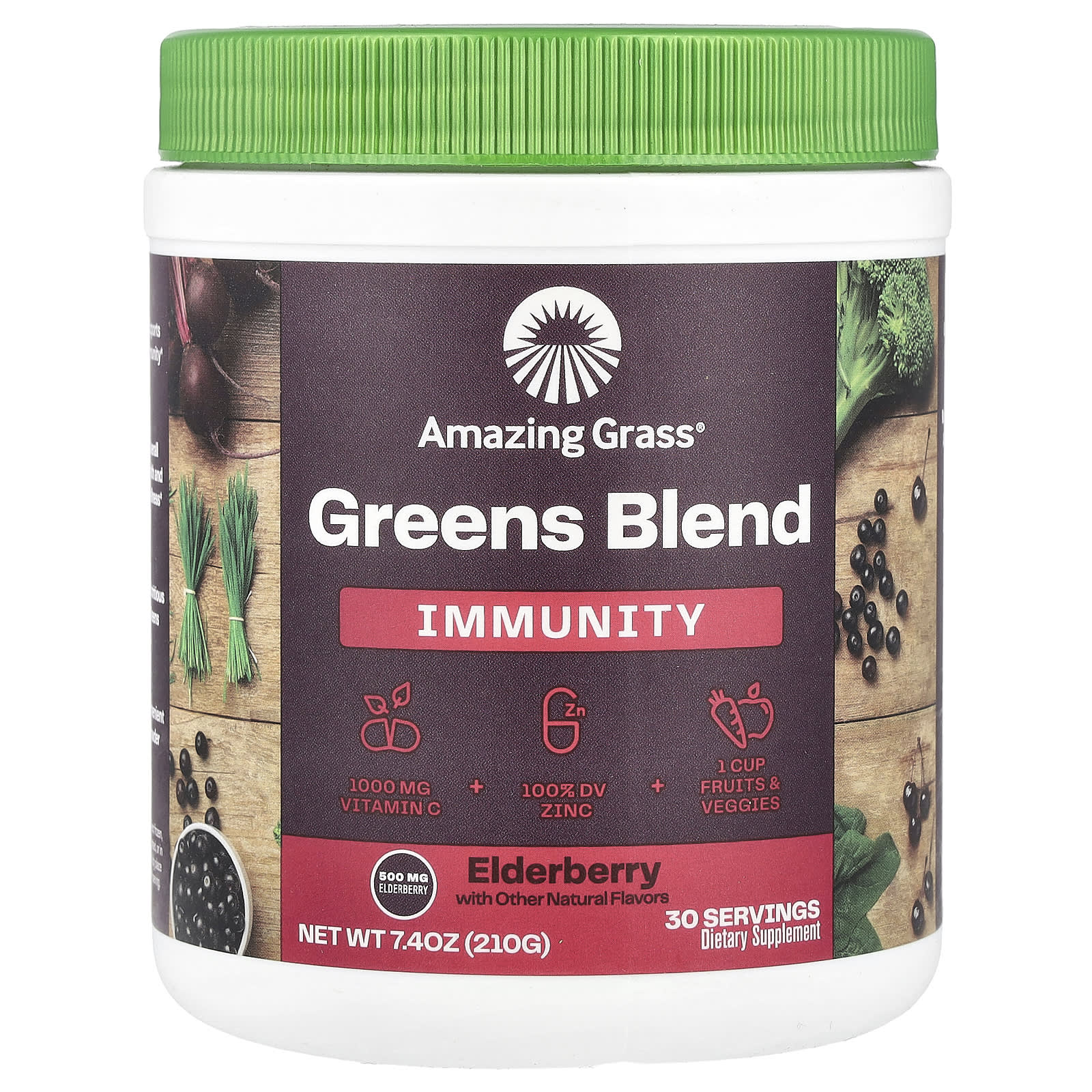 Amazing Grass, Greens Blend, Immunity, Elderberry , 7.4 oz (210 g)