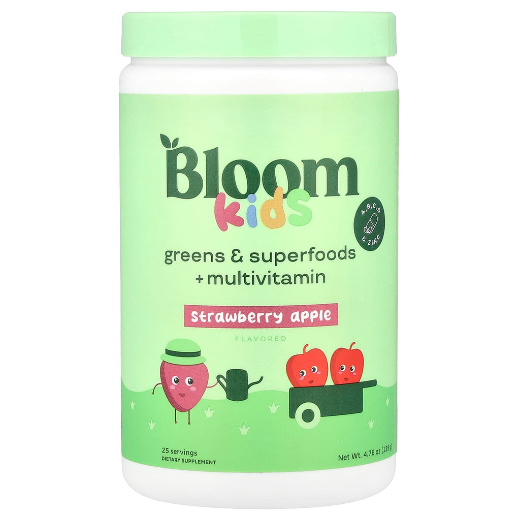 Bloom, Kids, Greens & Superfoods + Multivitamin, Strawberry Apple, 4.76 oz (135 g)