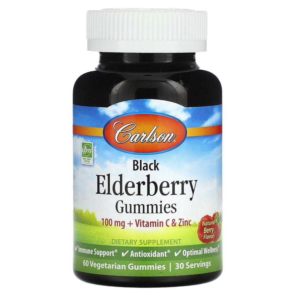 Carlson, Black Elderberry Gummies, Natural Berry, 60 Vegetarian Gummies
