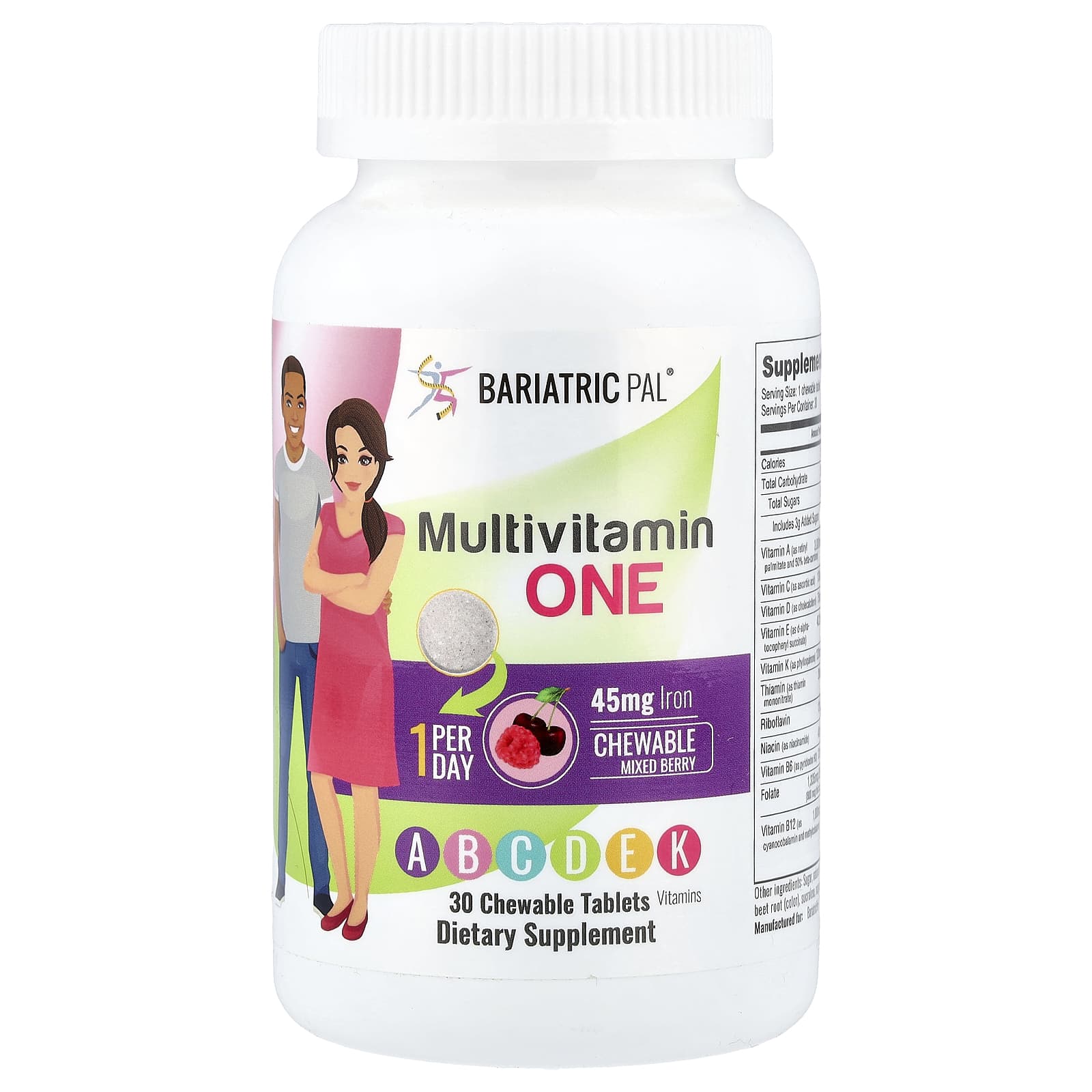 BariatricPal, Multivitamin One, Mixed Berry, 30 Chewable Tablets