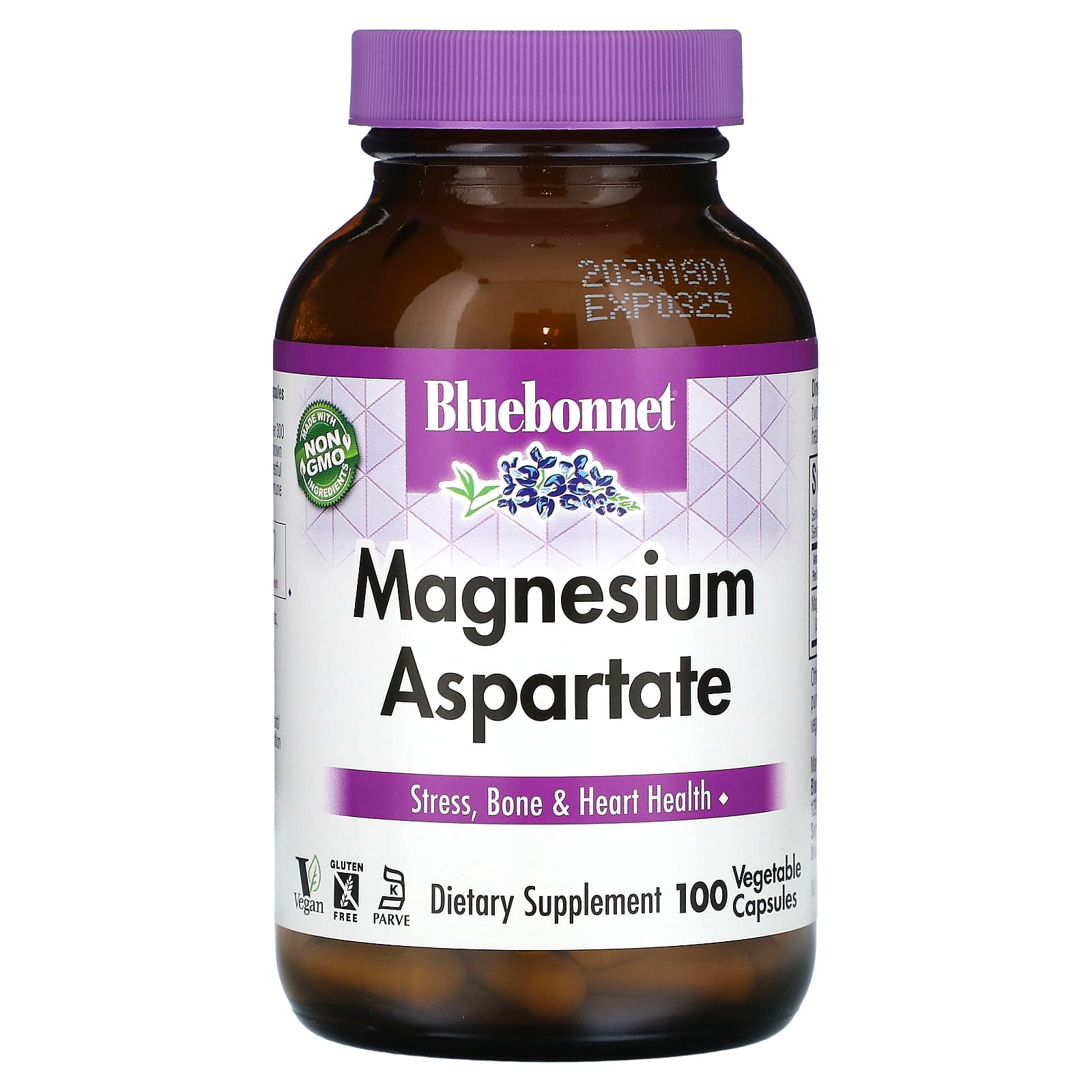 Bluebonnet Nutrition, Magnesium Aspartate, 100 Vegetable Capsules (200 mg per Capsule)
