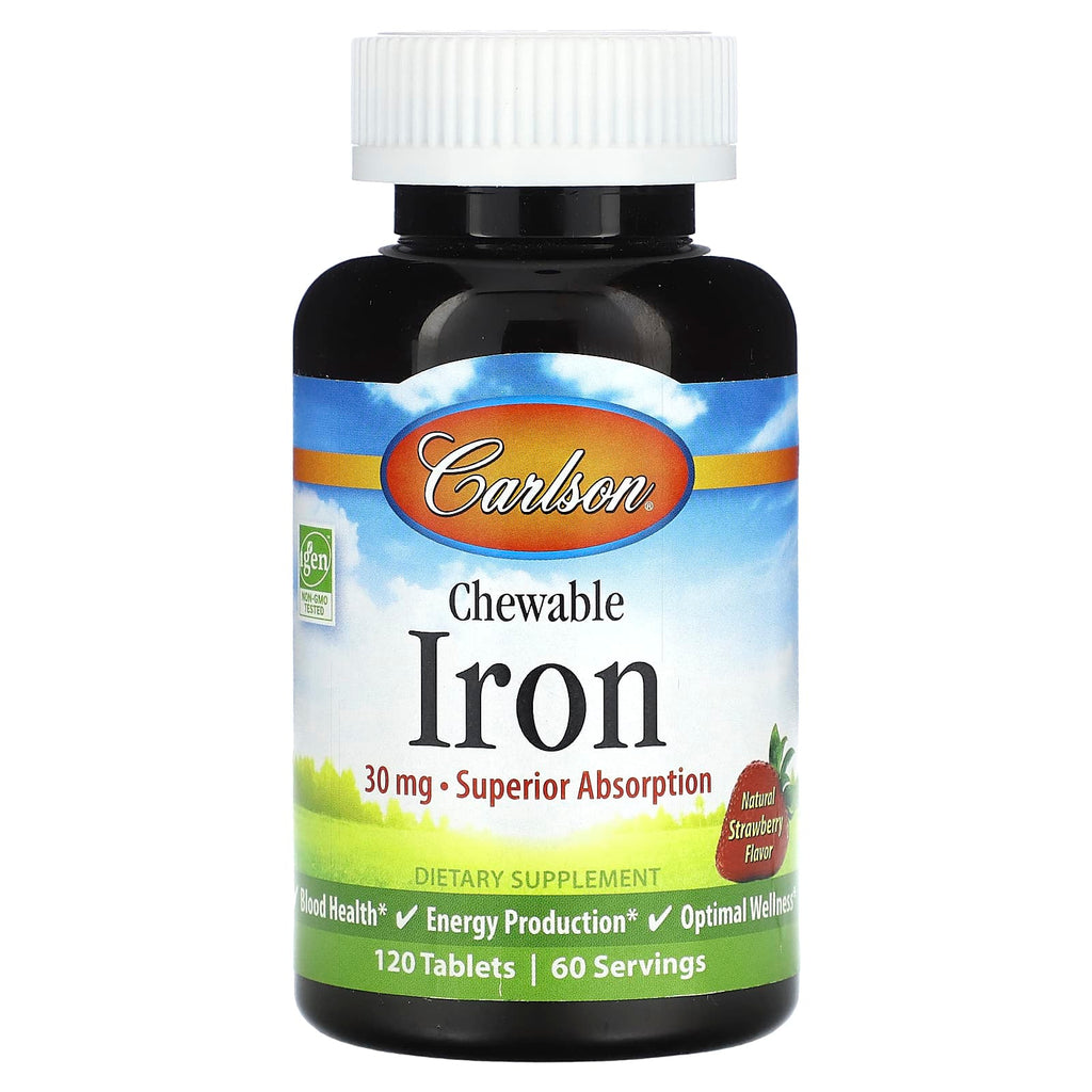 Carlson, Chewable Iron, Natural Strawberry, 120 Tablets (15 mg per Tablet)