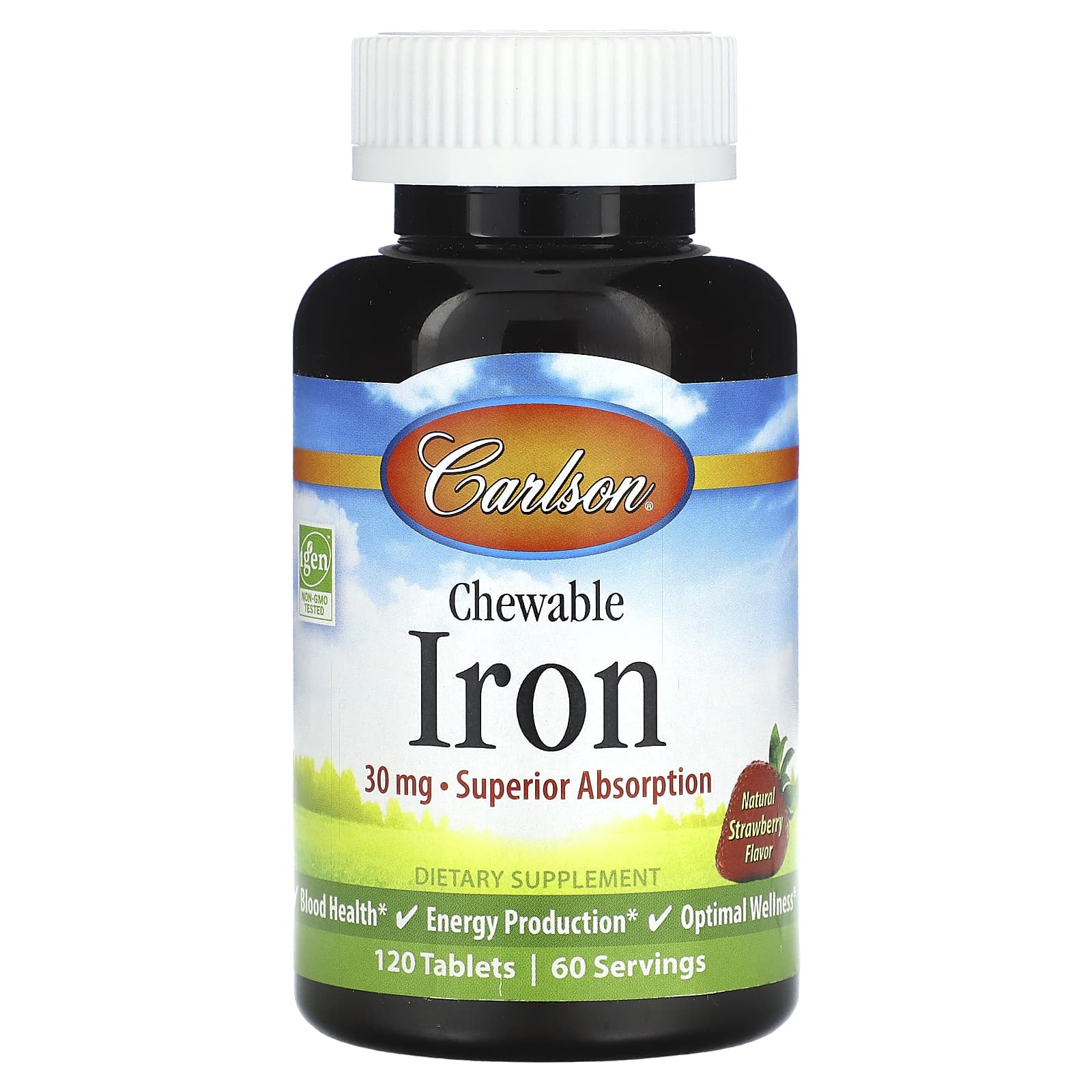Carlson, Chewable Iron, Natural Strawberry, 120 Tablets (15 mg per Tablet)