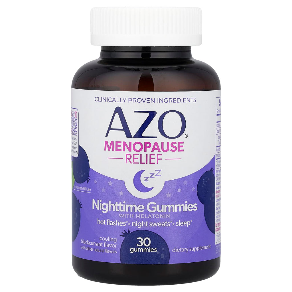 AZO, Menopause Relief, Nighttime Gummies With Melatonin, Cooling Blackcurrent, 30 Gummies
