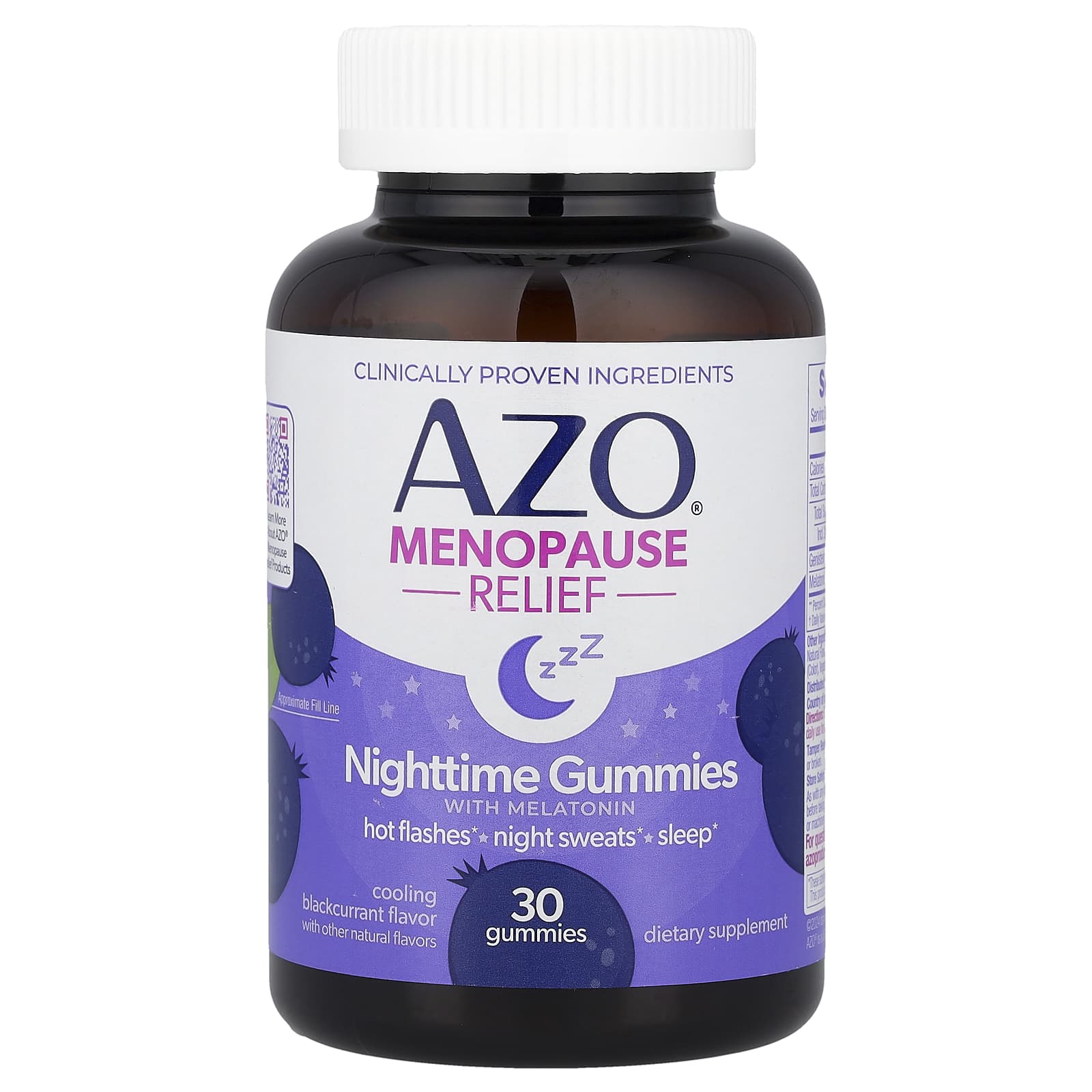 AZO, Menopause Relief, Nighttime Gummies With Melatonin, Cooling Blackcurrent, 30 Gummies
