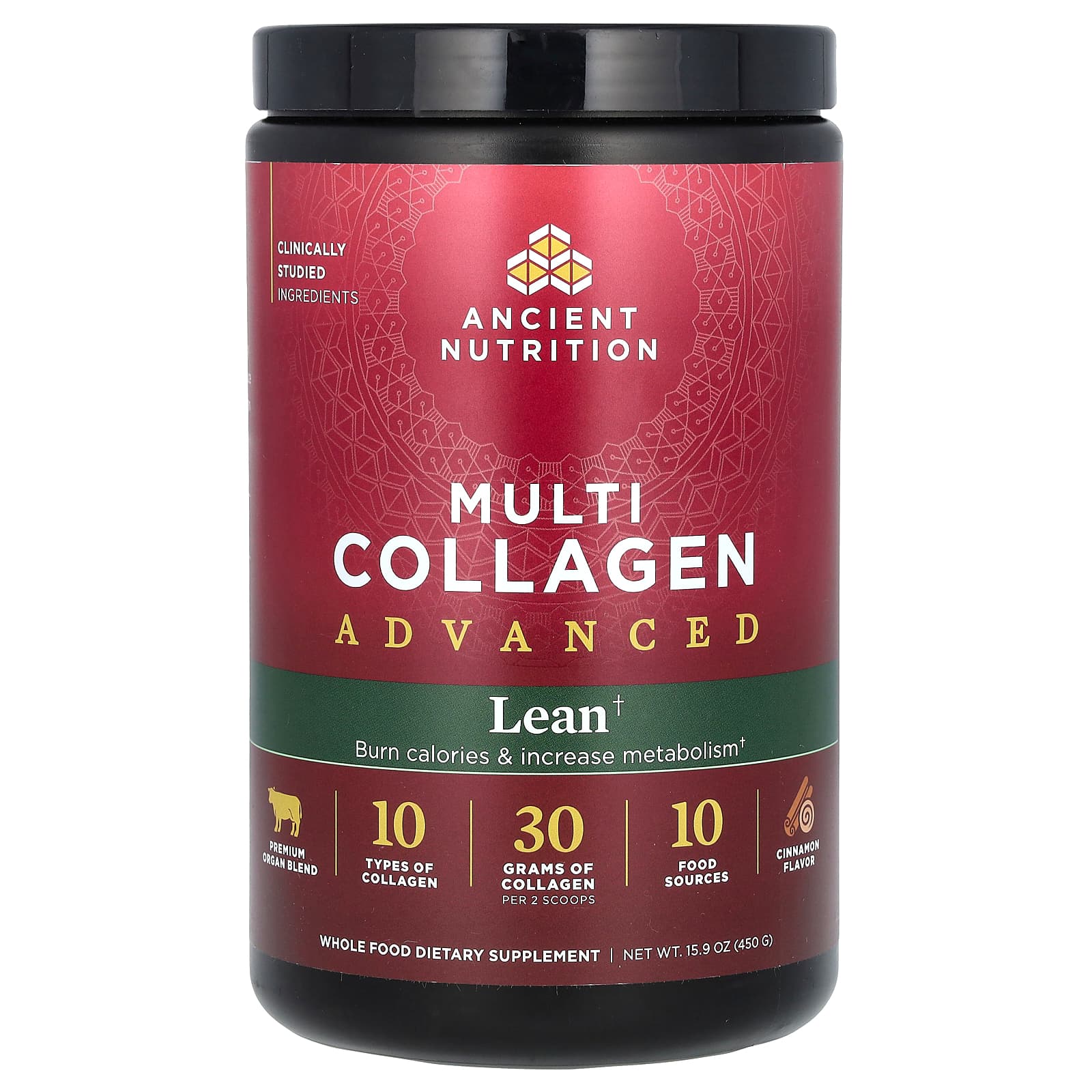 Ancient Nutrition, Multi Collagen Advanced, Lean, Cinnamon, 15.9 oz (450 g)