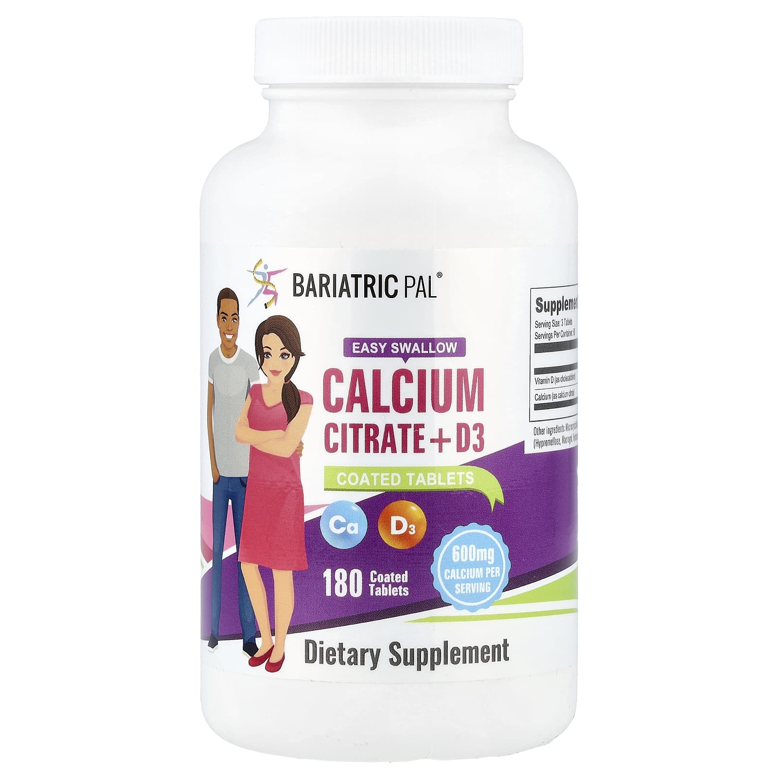 BariatricPal, Calcium Citrate + D3, 180 Coated Tablets