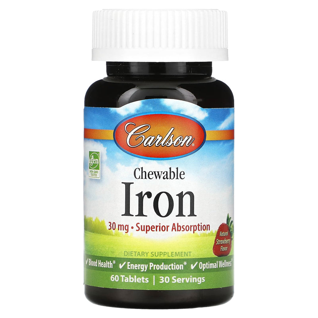 Carlson, Chewable Iron, Strawberry, 60 Tablets (15 per Tablet)