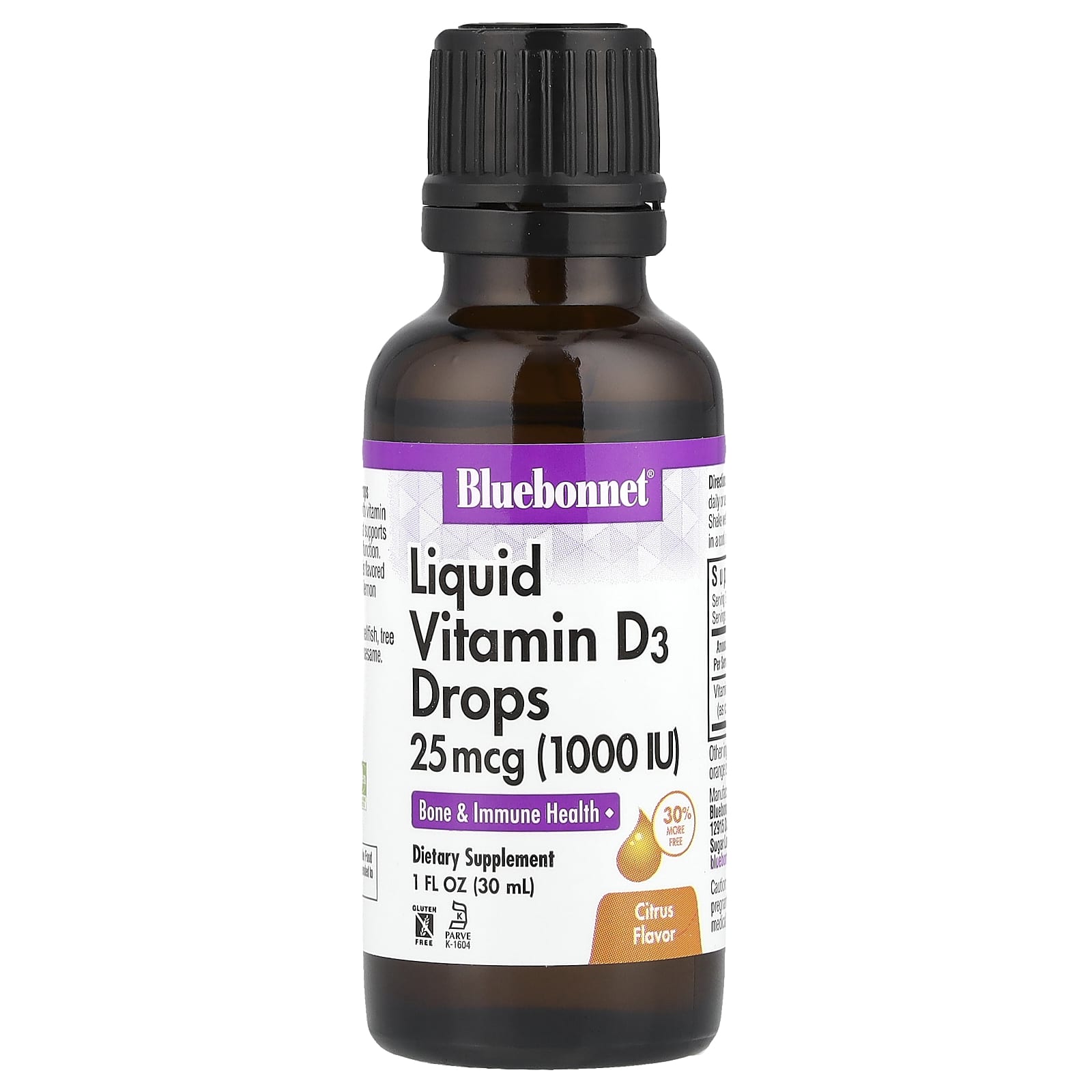 Bluebonnet Nutrition, Liquid Vitamin D3 Drops, Citrus, 25 mcg (1,000 IU), 1 fl oz (30 ml)