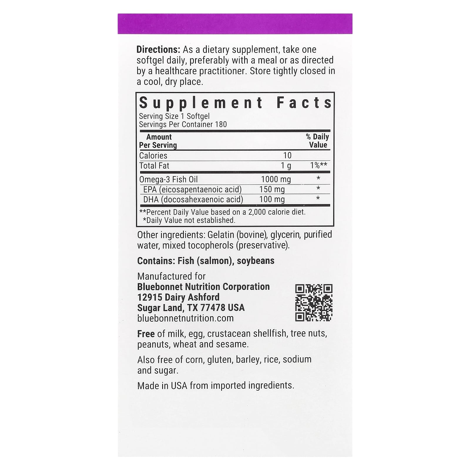 Bluebonnet Nutrition, Omega-3 Salmon Fish Oil, 1,000 mg, 180 Softgels